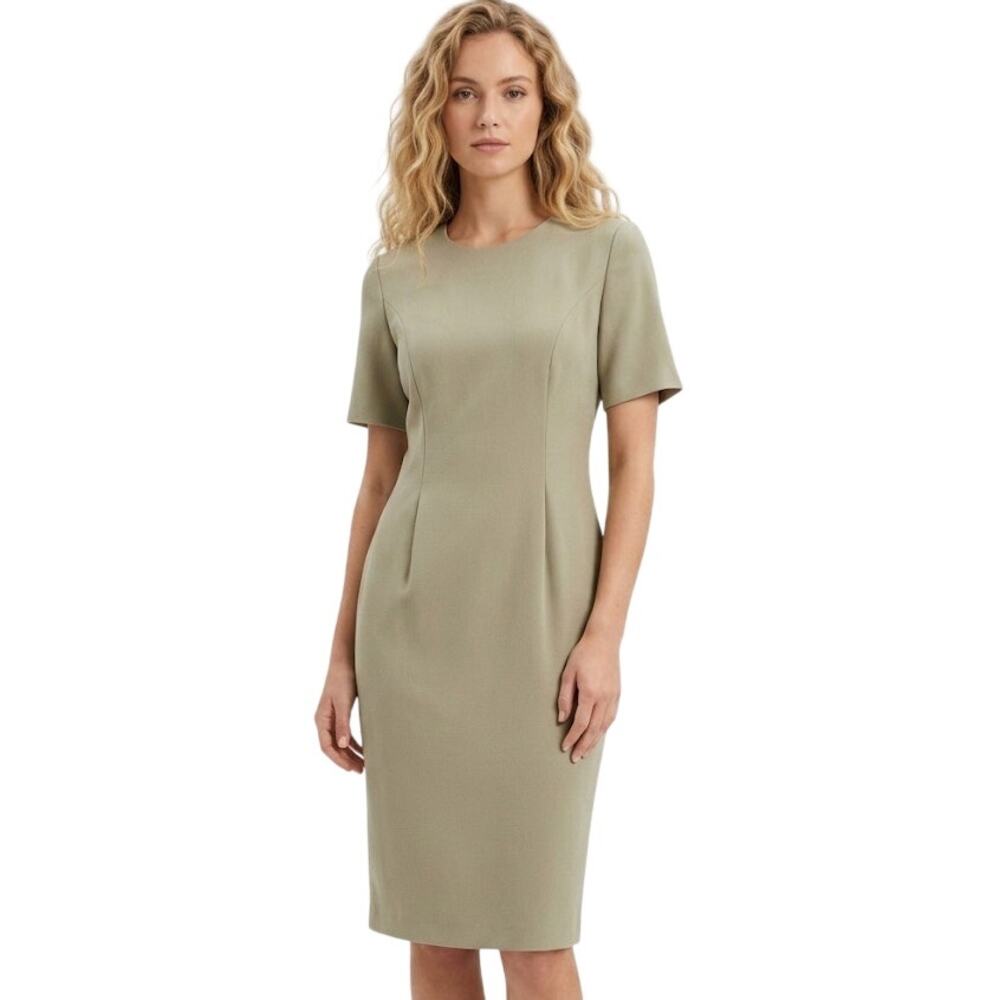 Leslie Fay Vintage Inspired Classic Sheath Dress Sage Green Large